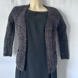 Xhilaration Eyelash Cardigan Sweater Sm Multicolor Metallic Shimmer Open Front